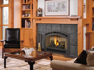 FPX 564 Space Saver DV Gas Fireplace with French Country Arch Black Face